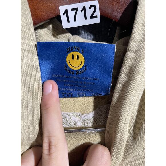 Natural Greens Hoodie Mens XL Tan Beige Pullover Graphic Smiley Sun Made in USA - Picture 7 of 9